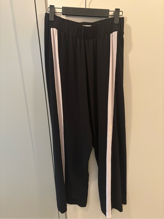 Henrik Vibskov Pants - Henrik Vibskov Black Wide Leg Track Pants with White Side Stripes